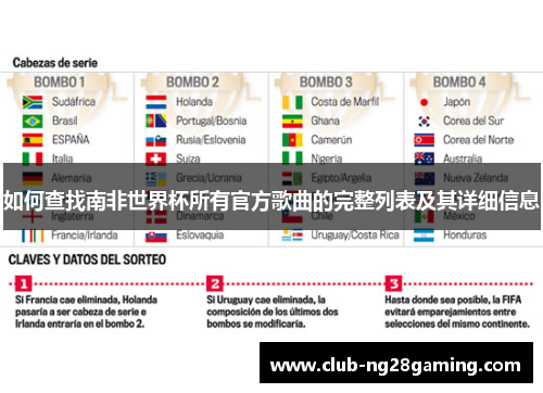 如何查找南非世界杯所有官方歌曲的完整列表及其详细信息