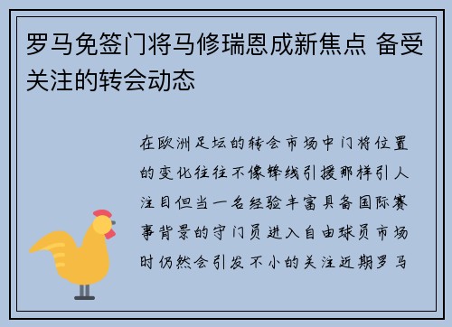 罗马免签门将马修瑞恩成新焦点 备受关注的转会动态